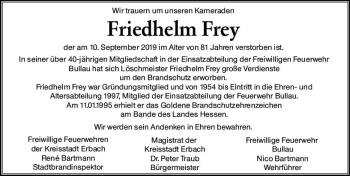 Traueranzeige von Friedhelm Frey von vrm-trauer