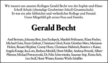 Traueranzeige von Gerald Becht von vrm-trauer