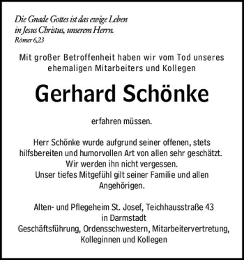 Traueranzeige von Gerhard Schänke von vrm-trauer