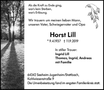 Traueranzeige von Horst Lill von vrm-trauer