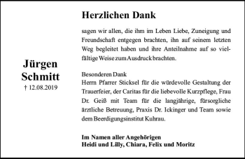 Traueranzeige von Jürgen Schmitt von vrm-trauer