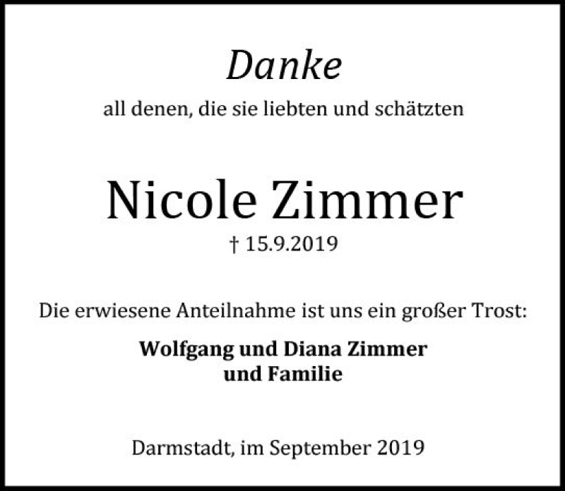  Traueranzeige für Nicole Zimmer vom 28.09.2019 aus vrm-trauer