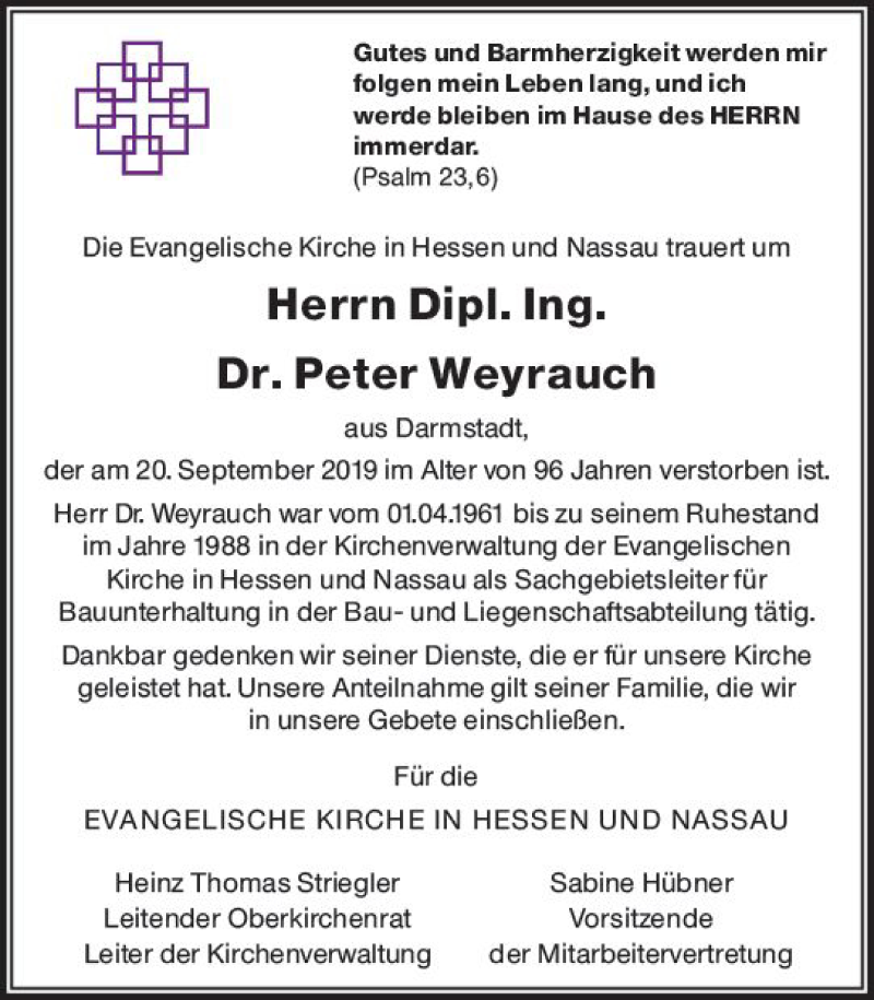  Traueranzeige für Peter Weyrauch vom 28.09.2019 aus vrm-trauer