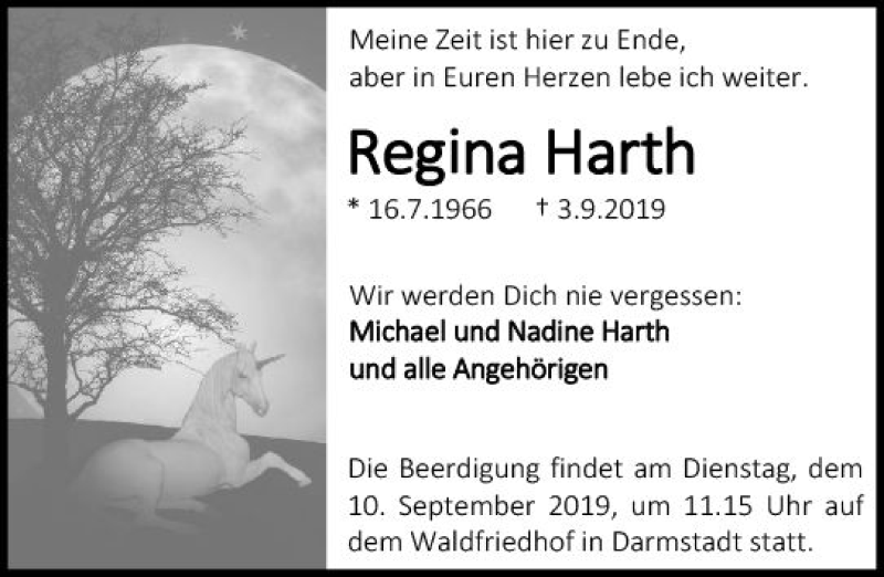  Traueranzeige für Regina Harth vom 07.09.2019 aus vrm-trauer