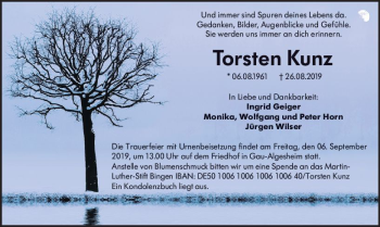 Traueranzeige von Torsten Kunz von vrm-trauer