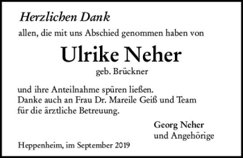 Traueranzeige von Ulrike Neher von vrm-trauer