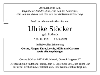 Traueranzeige von Ulrike Stöcker von vrm-trauer