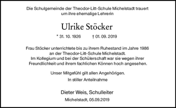 Traueranzeige von Ulrike Stöcker von vrm-trauer