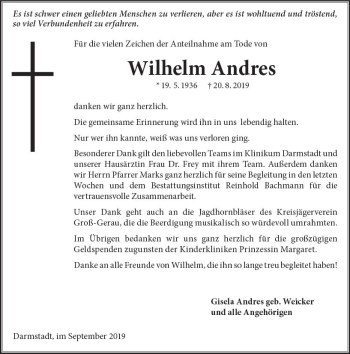 Traueranzeige von Wilhelm Andres von vrm-trauer
