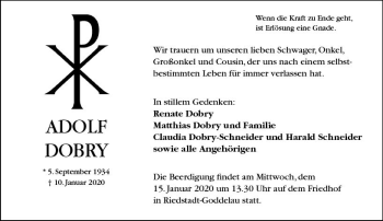 Traueranzeige von Adolf Dobry von vrm-trauer