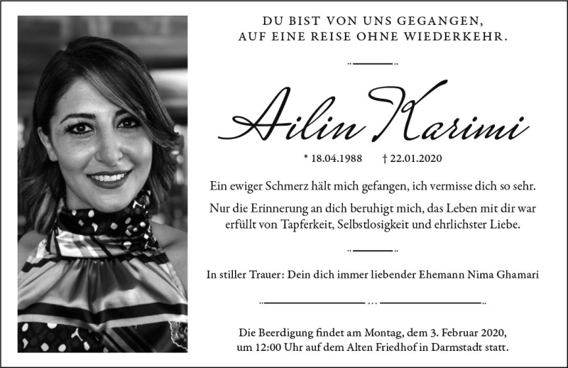  Traueranzeige für Ailin Karimi vom 01.02.2020 aus vrm-trauer