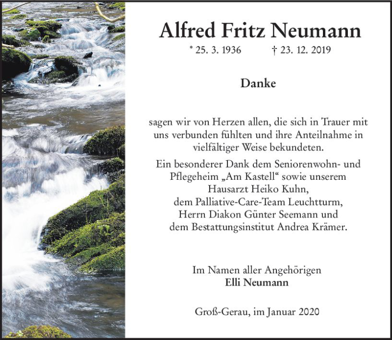  Traueranzeige für Alfred Fritz Neumann vom 25.01.2020 aus vrm-trauer
