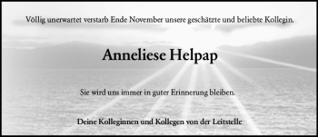 Traueranzeige von Anneliese Helpap von vrm-trauer