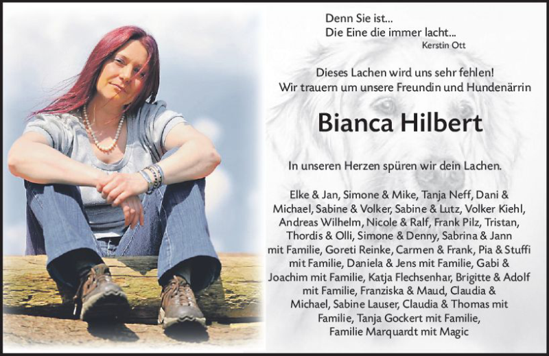  Traueranzeige für Bianca Hilbert vom 17.01.2020 aus vrm-trauer