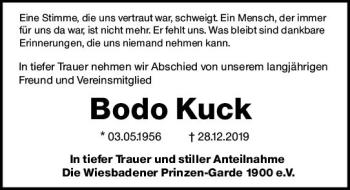 Traueranzeige von Bodo Kuck von vrm-trauer