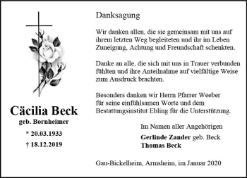 Traueranzeige von Cäcilia Beck von vrm-trauer