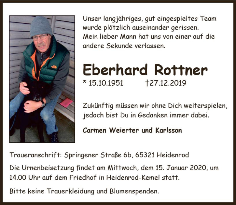  Traueranzeige für Eberhard Rottner vom 11.01.2020 aus vrm-trauer