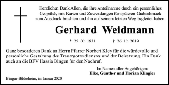 Traueranzeige von Gerhard Weidmann von vrm-trauer