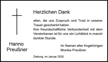 Traueranzeige von Hanno Preußner von vrm-trauer