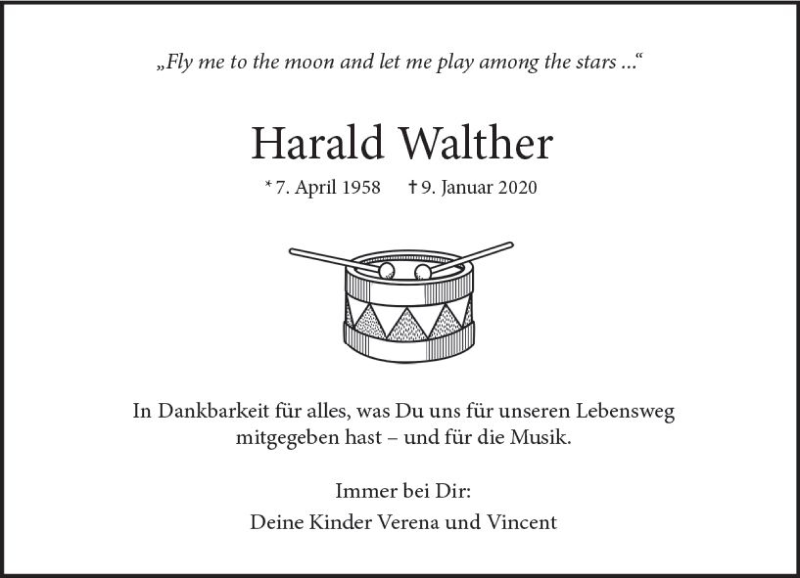 Traueranzeige für Harald Walther vom 18.01.2020 aus vrm-trauer