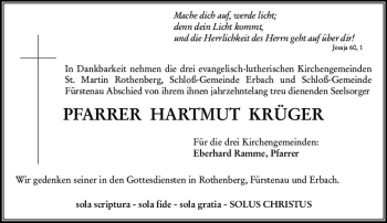 Traueranzeige von Hartmut Krüger von vrm-trauer