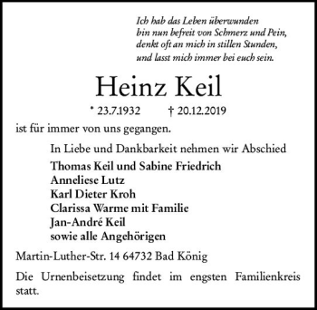 Traueranzeige von Heinz Keil von vrm-trauer