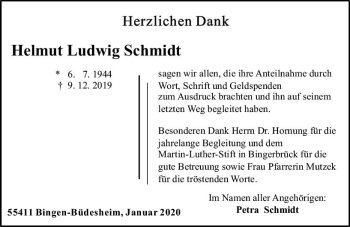 Traueranzeige von Helmut Ludwig Schmidt von vrm-trauer