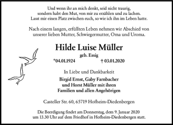 Traueranzeige von Hilde Luise Müller von vrm-trauer