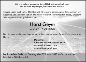 Traueranzeige von Horst Geyer von vrm-trauer