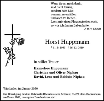 Traueranzeige von Horst Huppmann von vrm-trauer