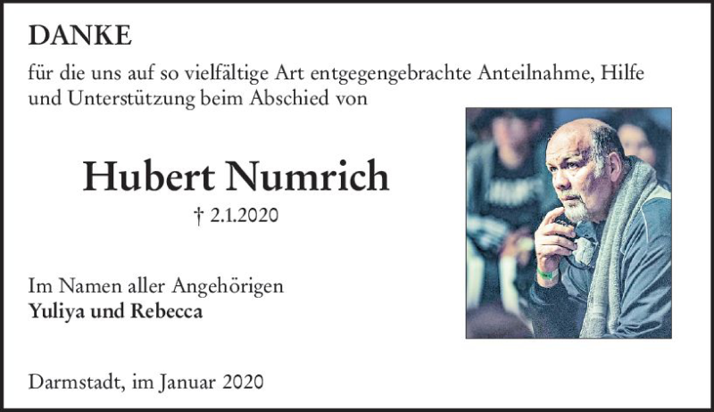  Traueranzeige für Hubert Numrich vom 25.01.2020 aus vrm-trauer