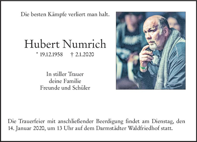  Traueranzeige für Hubert Numrich vom 11.01.2020 aus vrm-trauer