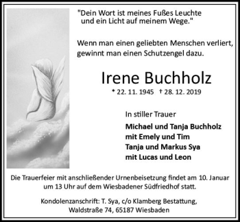 Traueranzeige von Irene Buchholz von vrm-trauer