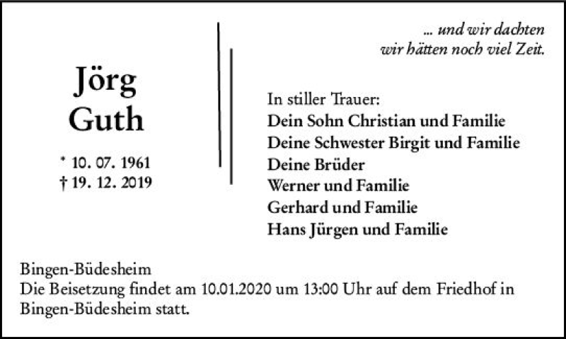  Traueranzeige für Jörg Guth vom 07.01.2020 aus vrm-trauer
