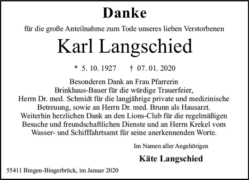  Traueranzeige für Karl Langschied vom 01.02.2020 aus vrm-trauer
