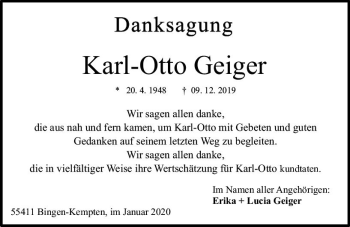 Traueranzeige von Karl-Otto Geiger von vrm-trauer