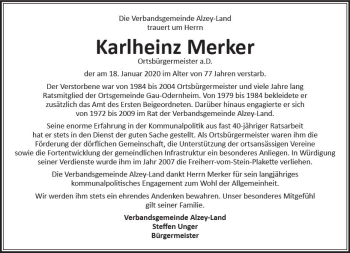 Traueranzeige von Karlheinz Merker von vrm-trauer