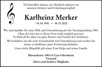 Traueranzeige von Karlheinz Merker von vrm-trauer
