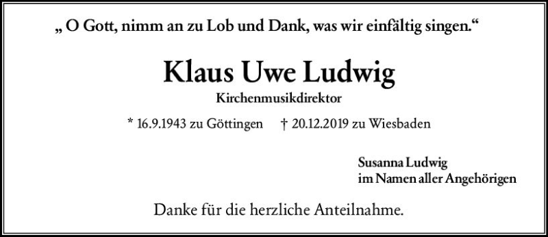  Traueranzeige für Klaus Uwe Ludwig vom 11.01.2020 aus vrm-trauer