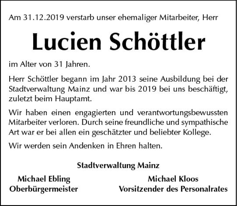  Traueranzeige für Lucien Schöttler vom 18.01.2020 aus vrm-trauer