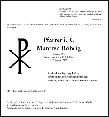 Traueranzeige von Manfred Röhrig von vrm-trauer