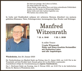 Traueranzeige von Manfred Witzenrath von vrm-trauer