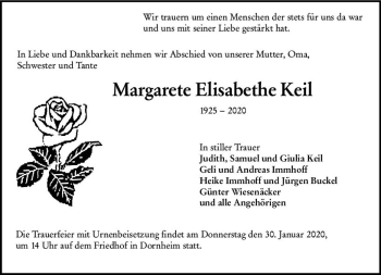 Traueranzeige von Margarete Elisabethe Keil von vrm-trauer