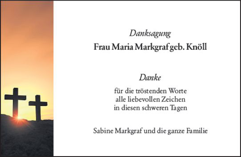 Traueranzeige für Maria Markgraf vom 11.01.2020 aus vrm-trauer