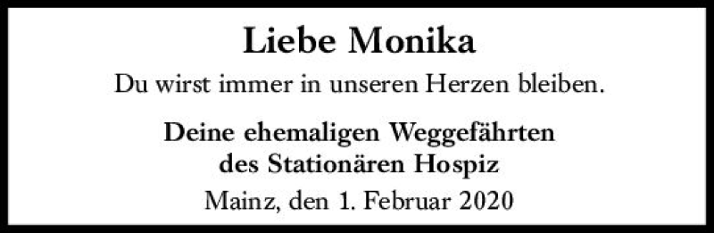  Traueranzeige für Monika  vom 01.02.2020 aus vrm-trauer