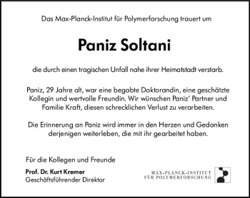 Traueranzeige von Paniz Soltani von vrm-trauer