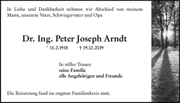 Traueranzeige von Peter Joseph Arndt von vrm-trauer