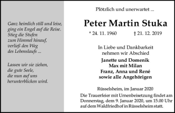 Traueranzeige von Peter Martin Stuka von vrm-trauer