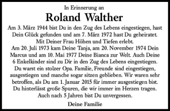 Traueranzeige von Roland Walther von vrm-trauer