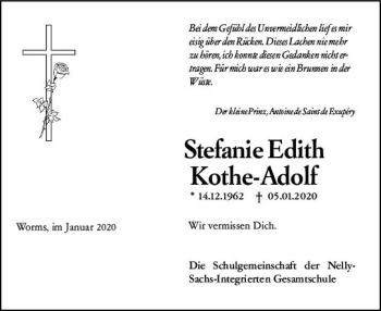 Traueranzeige von Stefanie Edith Kothe-Adolf von vrm-trauer